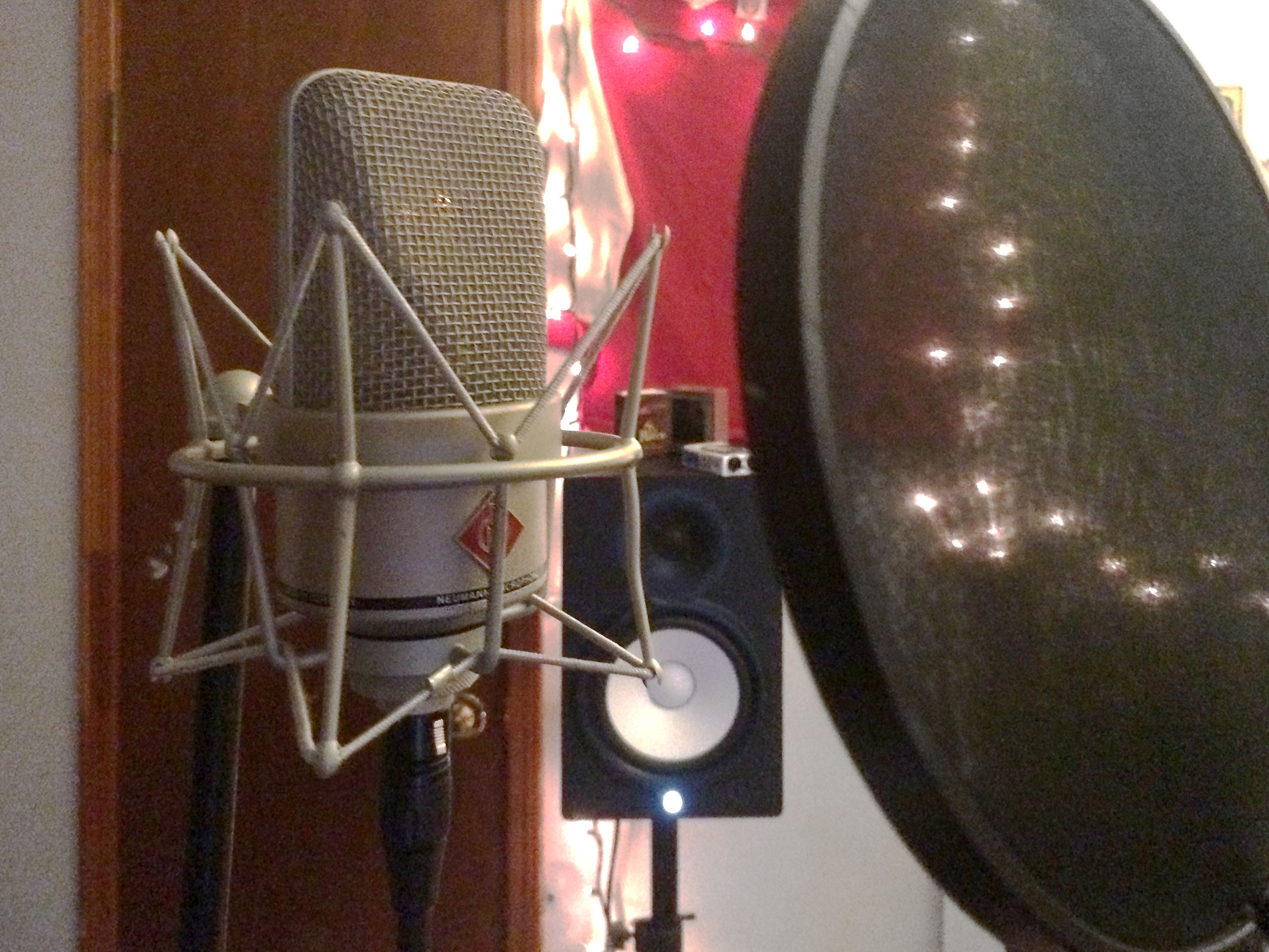 Neumann TLM 49 Mic and Pop Shield made from a pair of Ena Sharples' tights bought online - Trevor Tanner